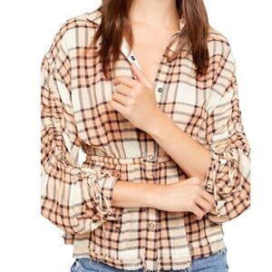 We The Free People Pacific Dawn  Button down. Cinched waistband. Size  L